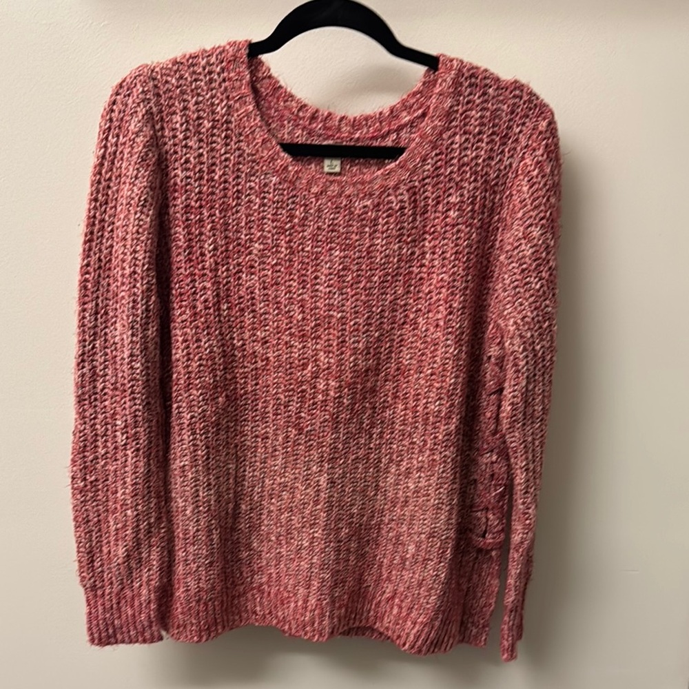 Lucky Brand Sweater Size L Color Pink Red Cream